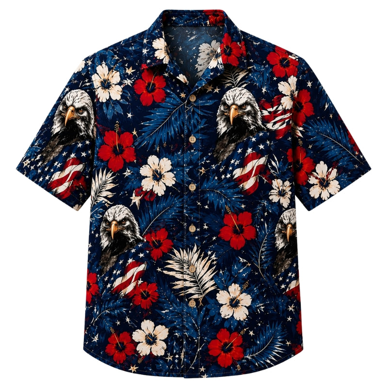 USA 250th Anniversary Wide Hawaiian Shirt- Tropical Floral Eagle