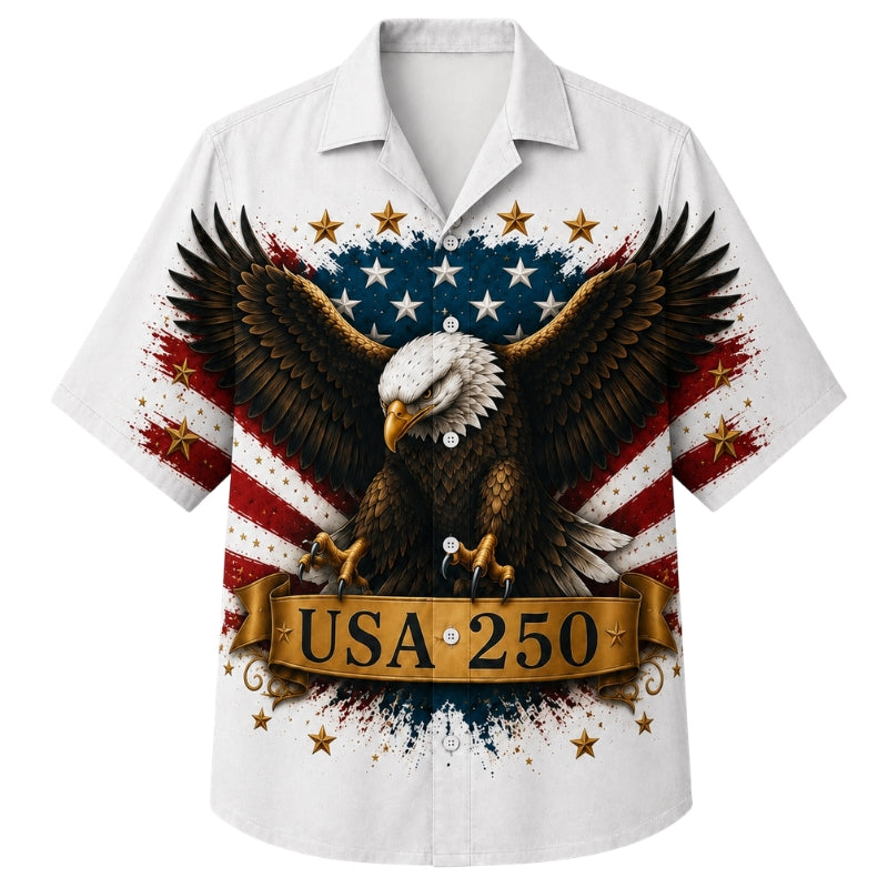 USA 250th Anniversary Wide Hawaiian Shirt- USA Eagle Crest Banner