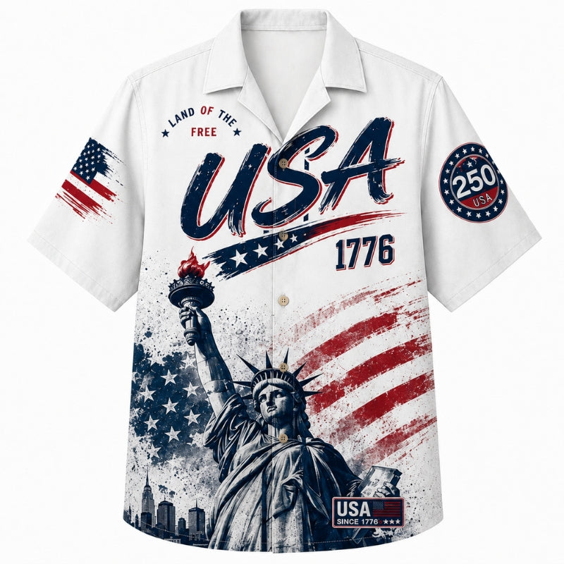 USA 250th Anniversary Wide Hawaiian Shirt- USA Land of the Free