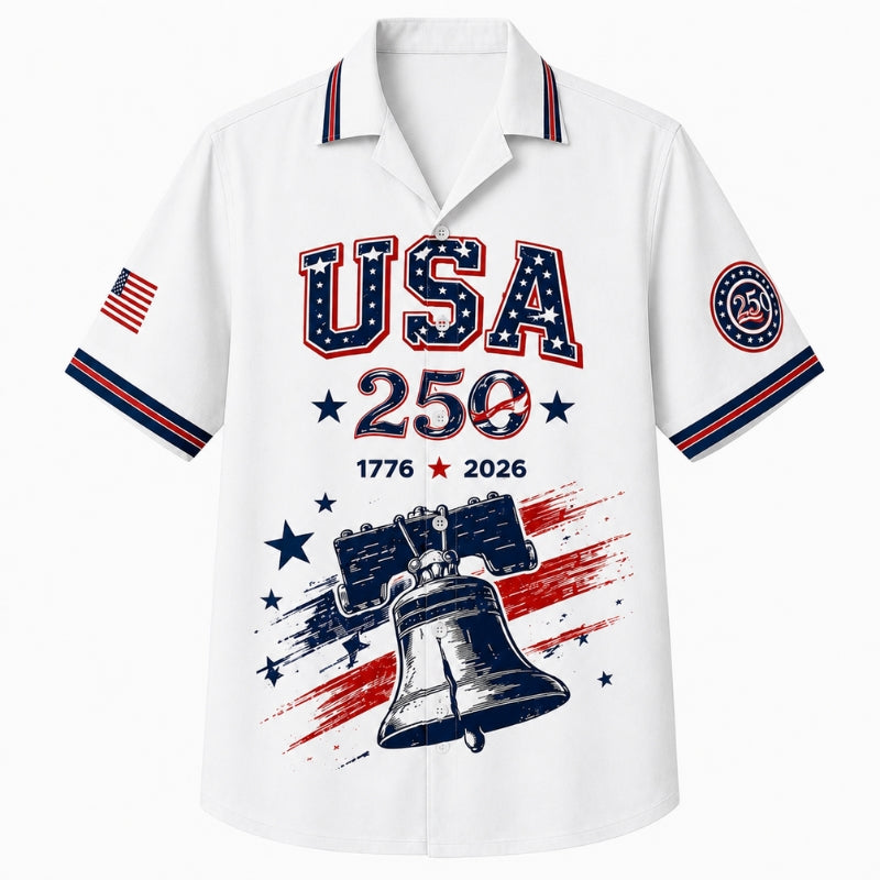 USA 250th Anniversary Wide Hawaiian Shirt- USA Liberty Bell Flag