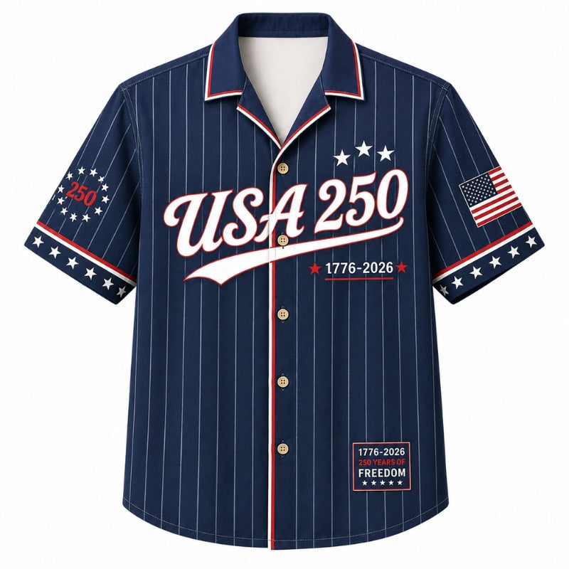 USA 250th Anniversary Wide Hawaiian Shirt- USA Pinstripe Flag