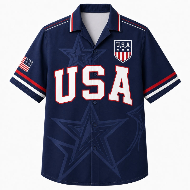 USA 250th Anniversary Wide Hawaiian Shirt- USA Star Shield Crest