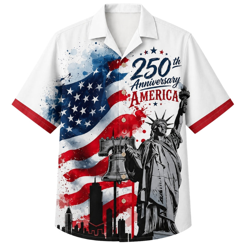 USA 250th Anniversary Wide Hawaiian Shirt- Watercolor Liberty Bell