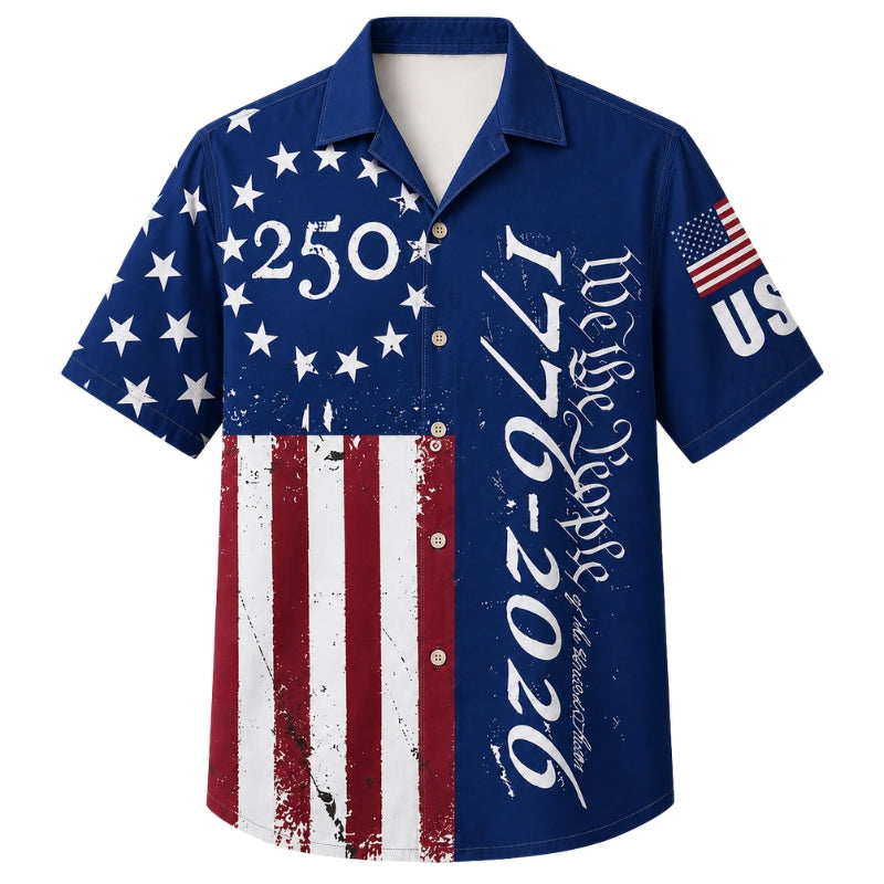 USA 250th Anniversary Wide Hawaiian Shirt- We The People Star Ring