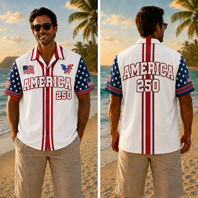 USA 250th Anniversary Wide Hawaiian Shirt - America Red Stripe Print