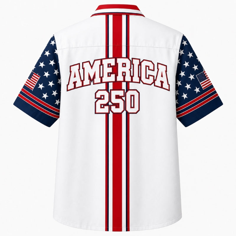 USA 250th Anniversary Wide Hawaiian Shirt- America Red Stripe Print