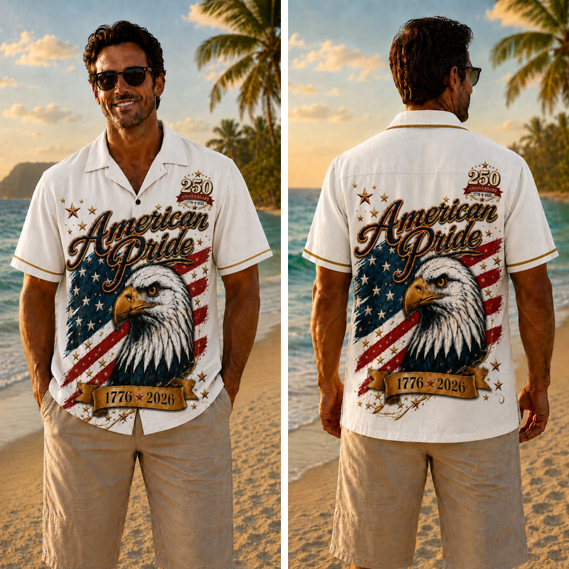 USA 250th Anniversary Wide Hawaiian Shirt - American Pride Eagle
