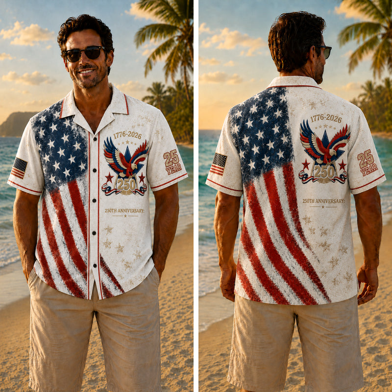 USA 250th Anniversary Wide Hawaiian Shirt - Anniversary Eagle Crest