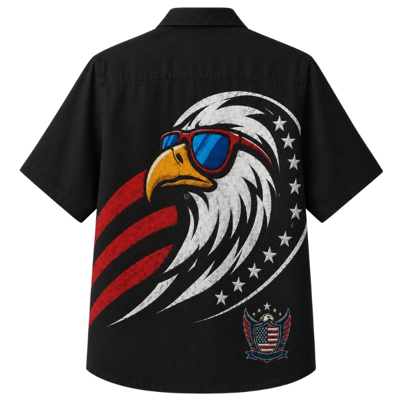 USA 250th Anniversary Wide Hawaiian Shirt- Cool Eagle Black Print