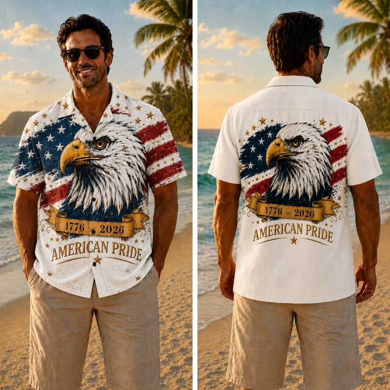 USA 250th Anniversary Wide Hawaiian Shirt - Eagle American Pride