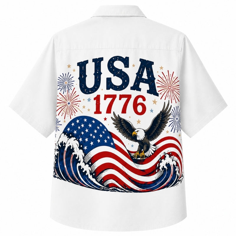USA 250th Anniversary Wide Hawaiian Shirt- Eagle Surf Flag Waves