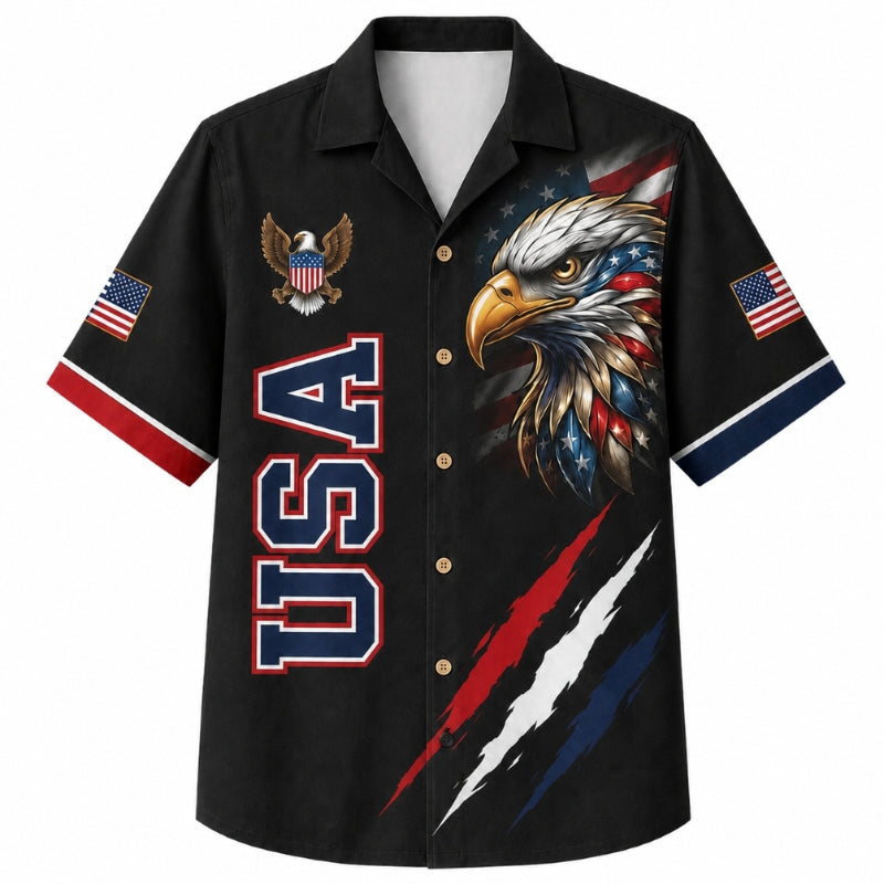 USA 250th Anniversary Wide Hawaiian Shirt- Eagle USA Claw Black