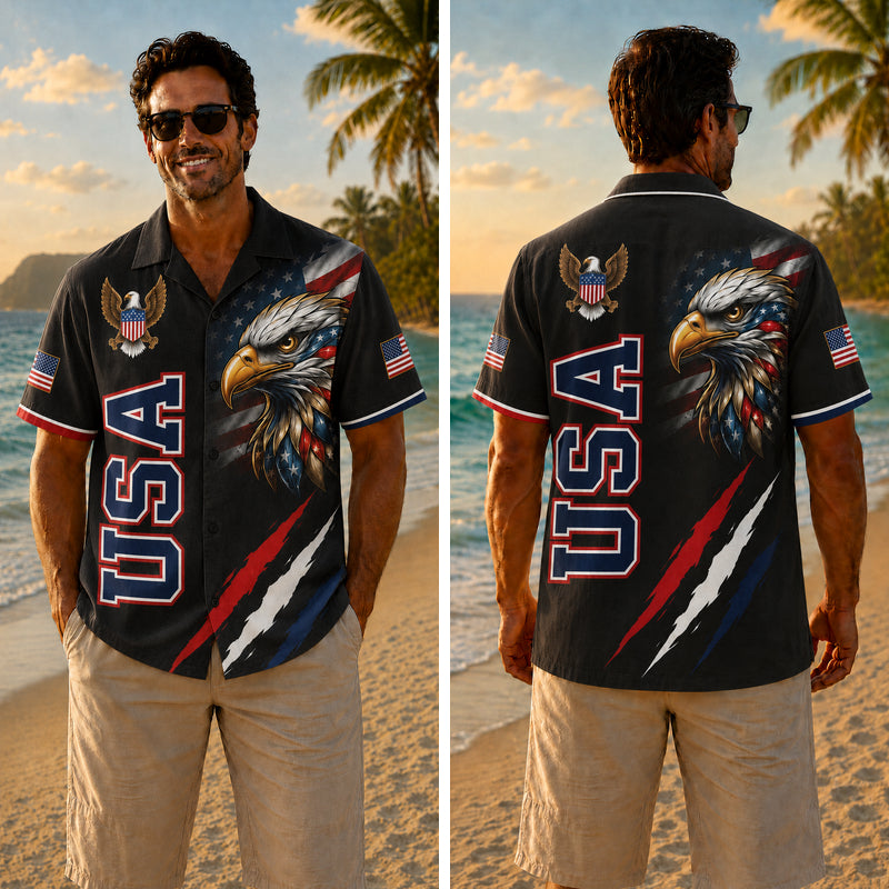 USA 250th Anniversary Wide Hawaiian Shirt - Eagle USA Claw Black