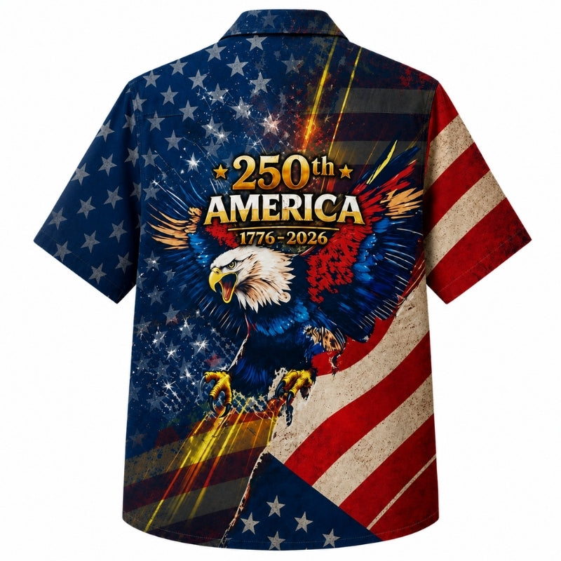 USA 250th Anniversary Wide Hawaiian Shirt- Fierce Screaming Eagle