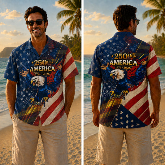 USA 250th Anniversary Wide Hawaiian Shirt - Fierce Screaming Eagle