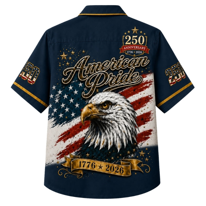USA 250th Anniversary Wide Hawaiian Shirt- Golden American Pride