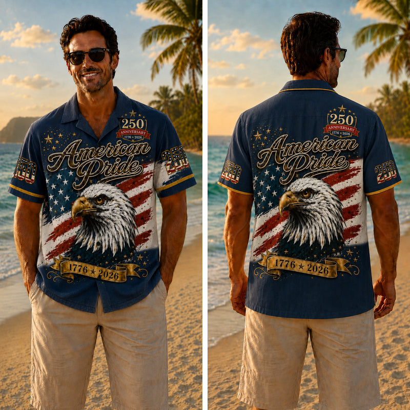 USA 250th Anniversary Wide Hawaiian Shirt - Golden American Pride