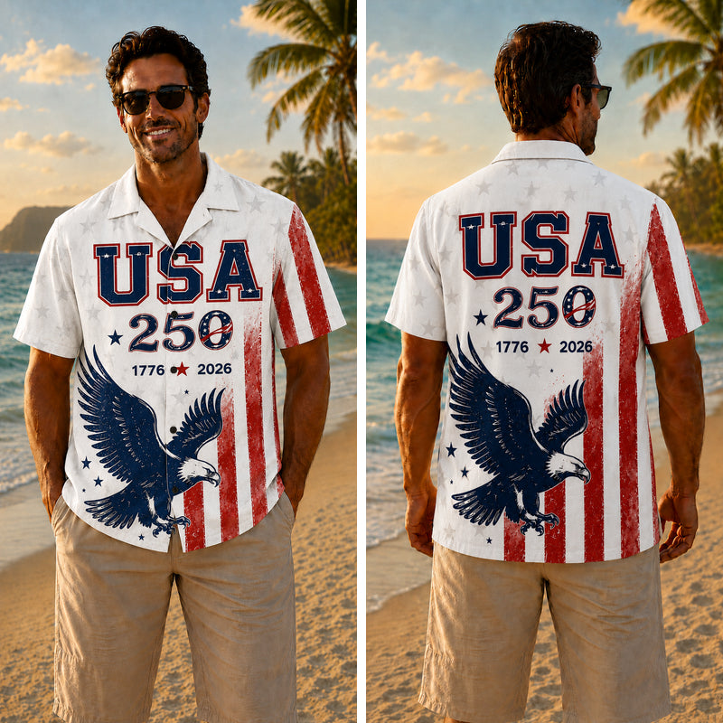 USA 250th Anniversary Wide Hawaiian Shirt - Soaring Eagle USA Flag