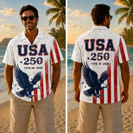 USA 250th Anniversary Wide Hawaiian Shirt - Soaring Eagle USA Flag