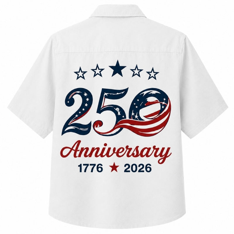 USA 250th Anniversary Wide Hawaiian Shirt- Stars Anniversary Print