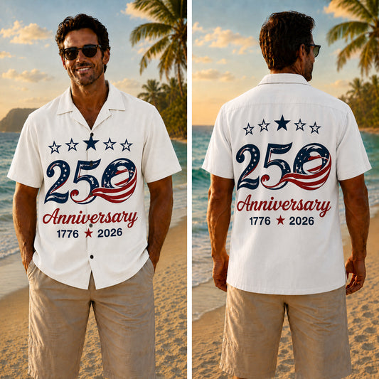 USA 250th Anniversary Wide Hawaiian Shirt - Stars Anniversary Print