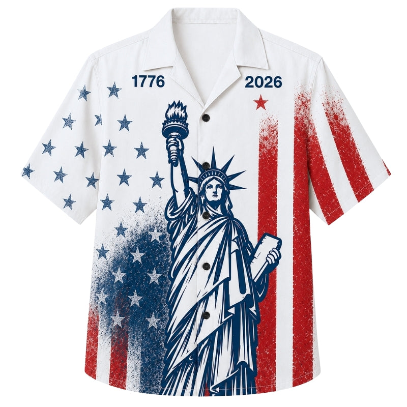 USA 250th Anniversary Wide Hawaiian Shirt - Statue of Liberty Flag
