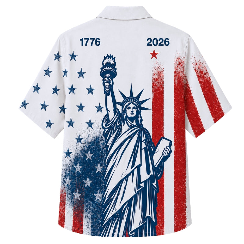 USA 250th Anniversary Wide Hawaiian Shirt - Statue of Liberty Flag