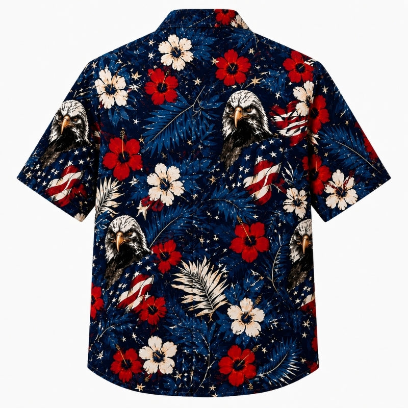 USA 250th Anniversary Wide Hawaiian Shirt- Tropical Floral Eagle