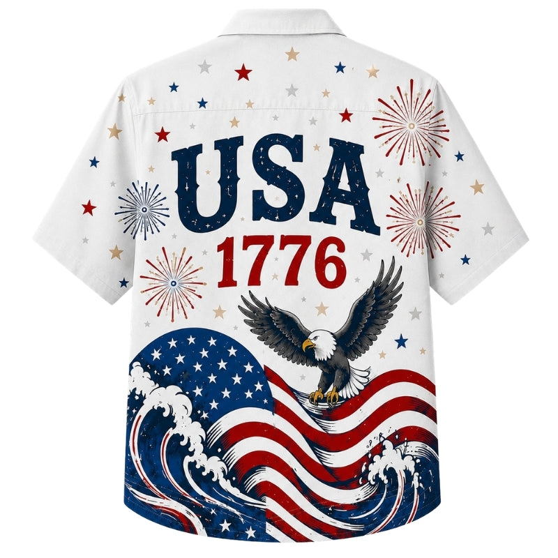 USA 250th Anniversary Wide Hawaiian Shirt- USA Eagle Ocean Waves