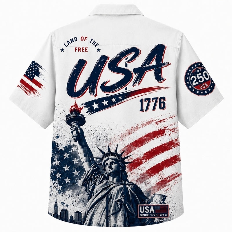 USA 250th Anniversary Wide Hawaiian Shirt- USA Land of the Free
