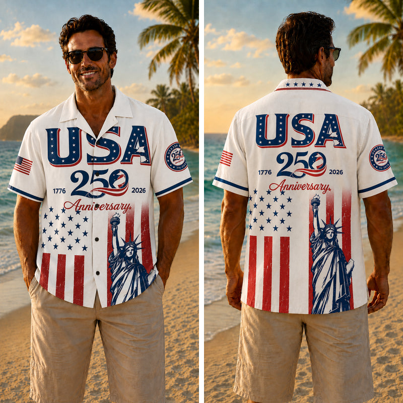 USA 250th Anniversary Wide Hawaiian Shirt - USA Liberty Anniversary