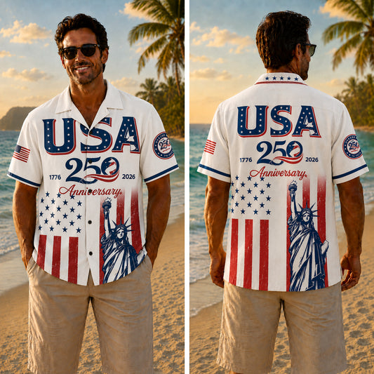 USA 250th Anniversary Wide Hawaiian Shirt - USA Liberty Anniversary