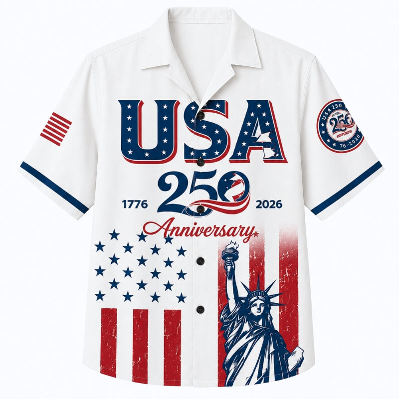 USA 250th Anniversary Wide Hawaiian Shirt - USA Liberty Anniversary