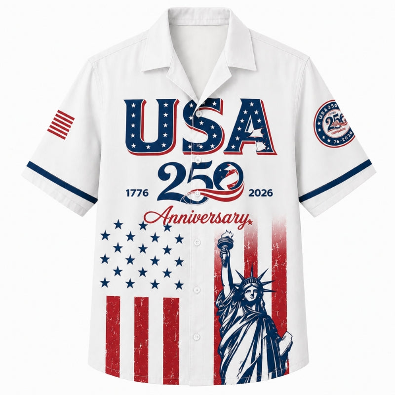 USA 250th Anniversary Wide Hawaiian Shirt- USA Liberty Anniversary
