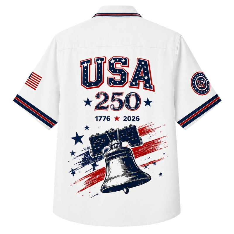 USA 250th Anniversary Wide Hawaiian Shirt- USA Liberty Bell Flag