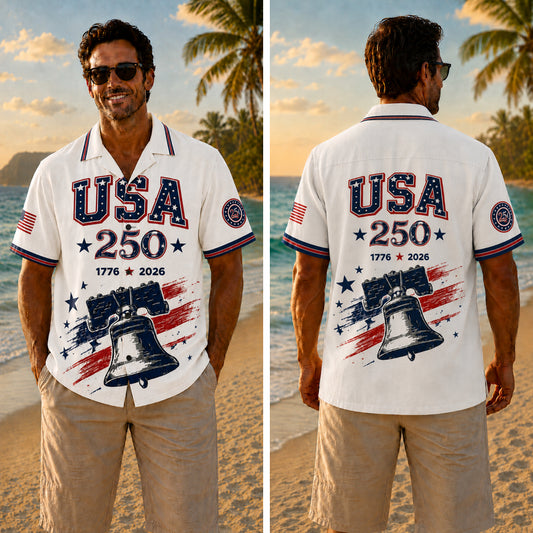 USA 250th Anniversary Wide Hawaiian Shirt - USA Liberty Bell Flag