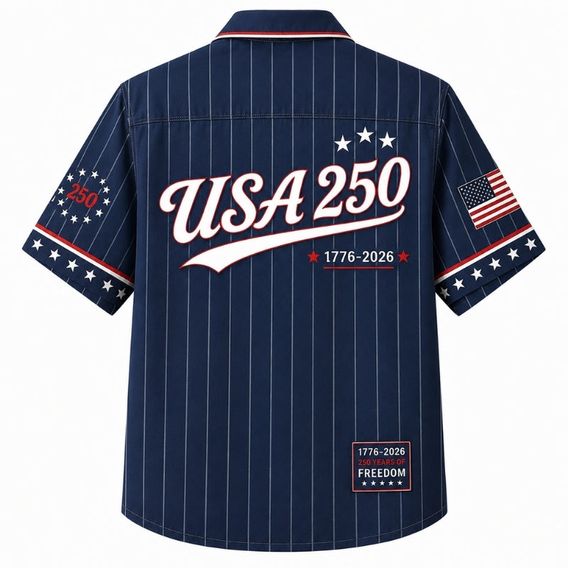 USA 250th Anniversary Wide Hawaiian Shirt- USA Pinstripe Flag