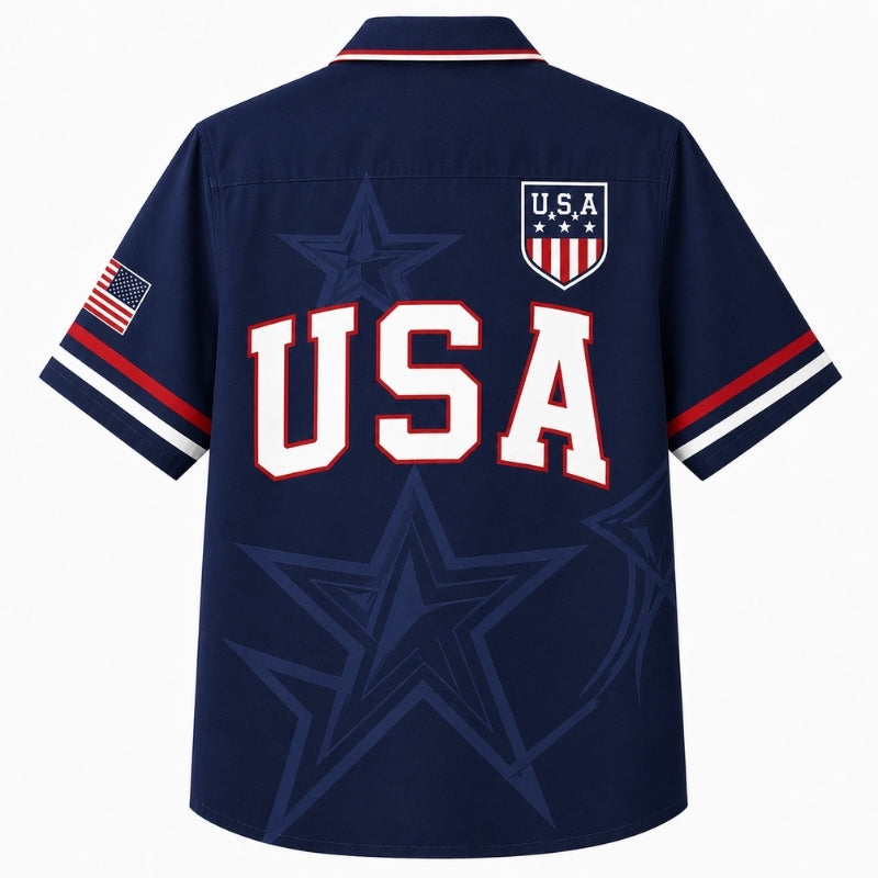 USA 250th Anniversary Wide Hawaiian Shirt- USA Star Shield Crest