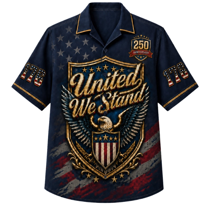 USA 250th Anniversary Wide Hawaiian Shirt- United We Stand Crest