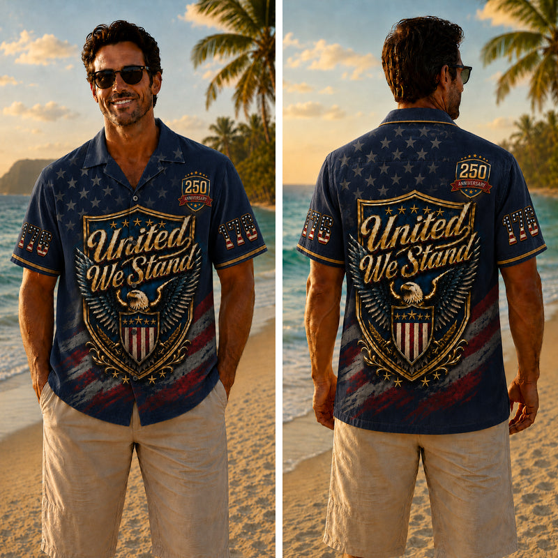 USA 250th Anniversary Wide Hawaiian Shirt - United We Stand Crest