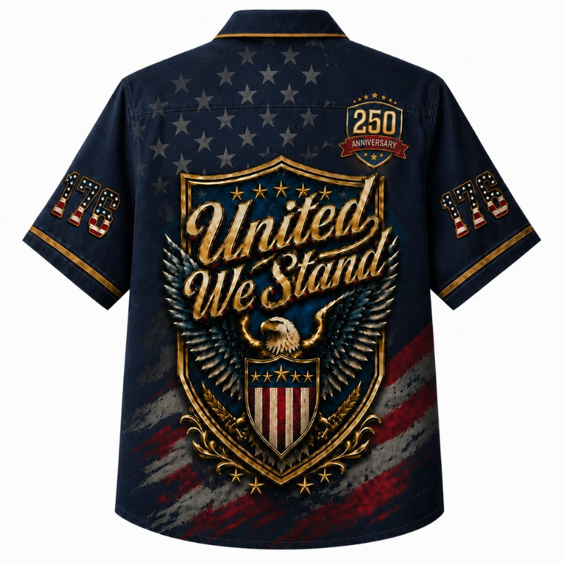 USA 250th Anniversary Wide Hawaiian Shirt - United We Stand Crest