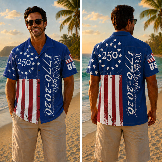 USA 250th Anniversary Wide Hawaiian Shirt - We The People Star Ring