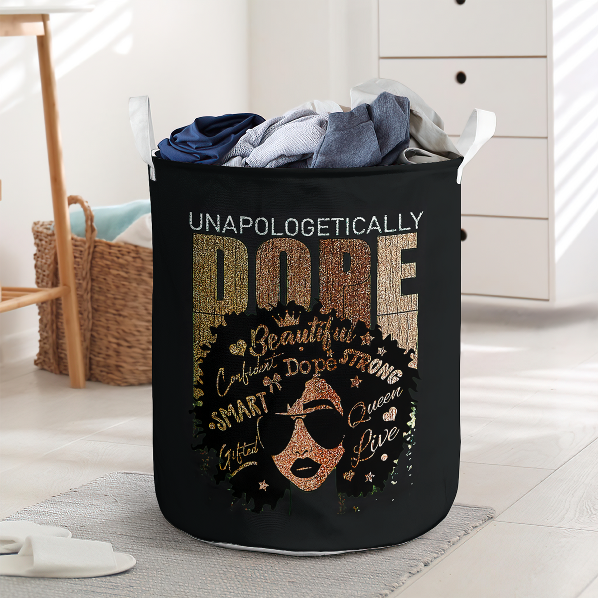 Strong girl unapologetically dope black woman - Laundry basket - LAUB09NGC250222 - Owls Matrix LTD