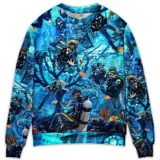 Under The Sea Diving Art Style – Sweater - Ugly Christmas Sweater