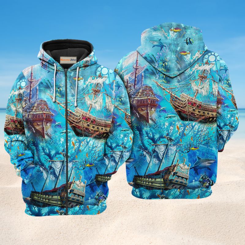 Underwater Shipwreck Art – 3D Hoodie