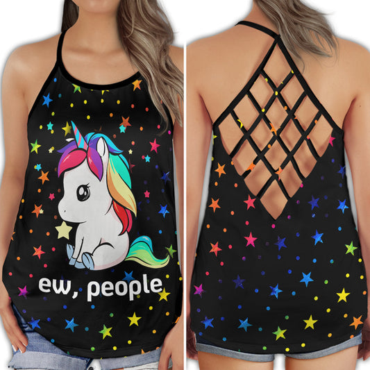Colorful Unicorn Peace Love Humor - Hollow Tank Top