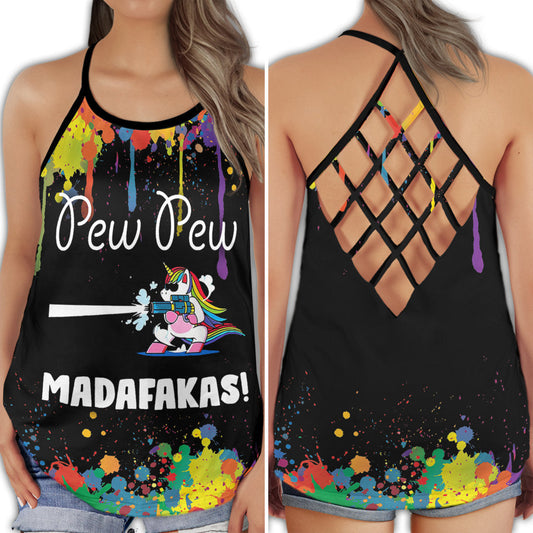 Colorful Unicorn Peace Pew Pew Vibes - Hollow Tank Top