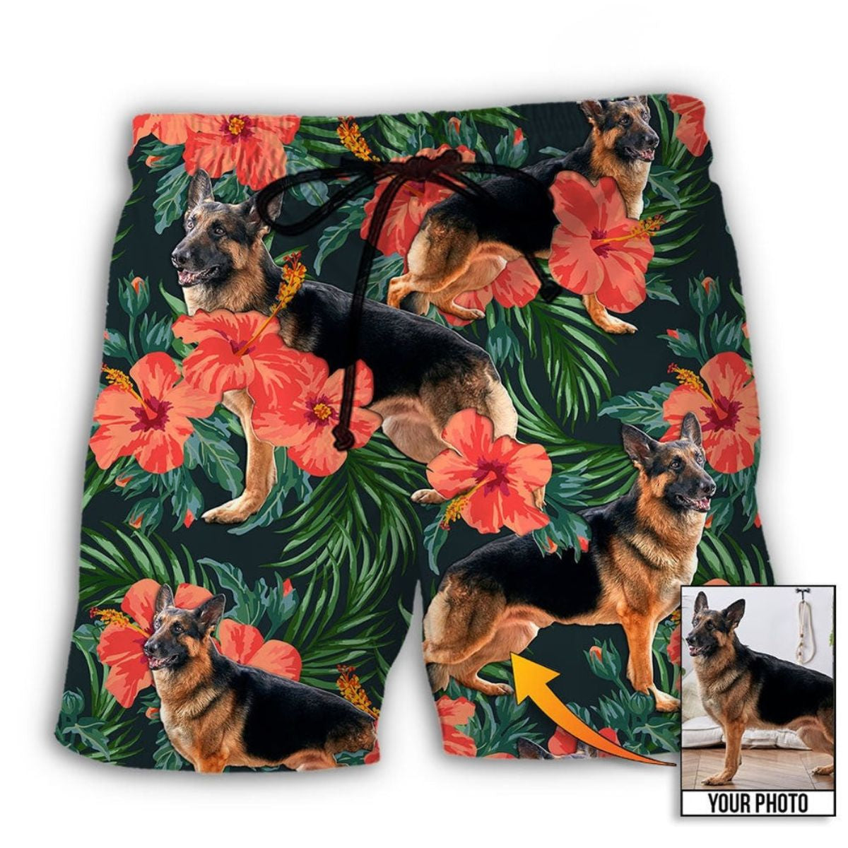 German Shepherd Tropical Floral Custom Photo - Beach Short