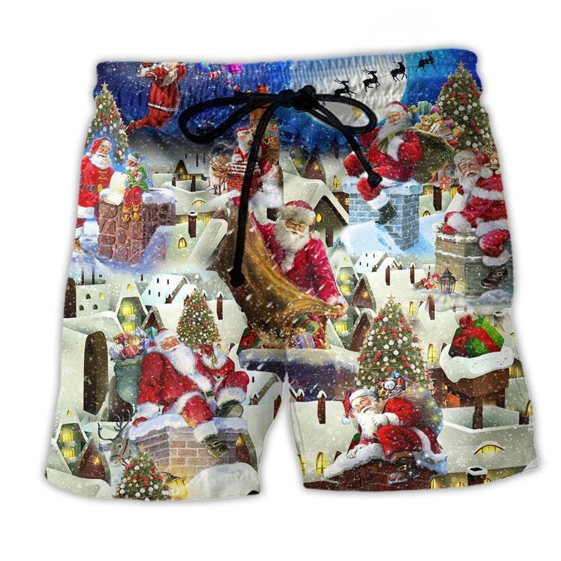 Christmas Santa On Rooftop Night – Beach Short