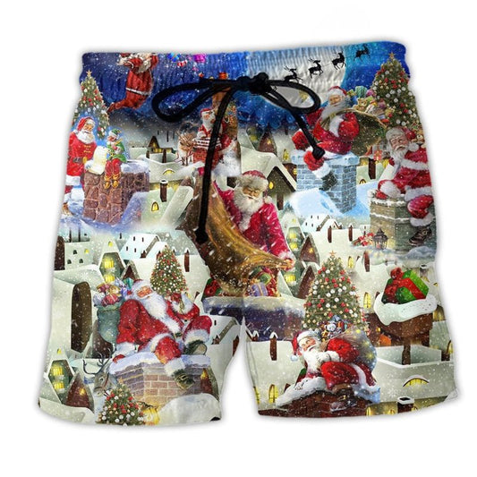 Christmas Santa On Rooftop Night – Beach Short
